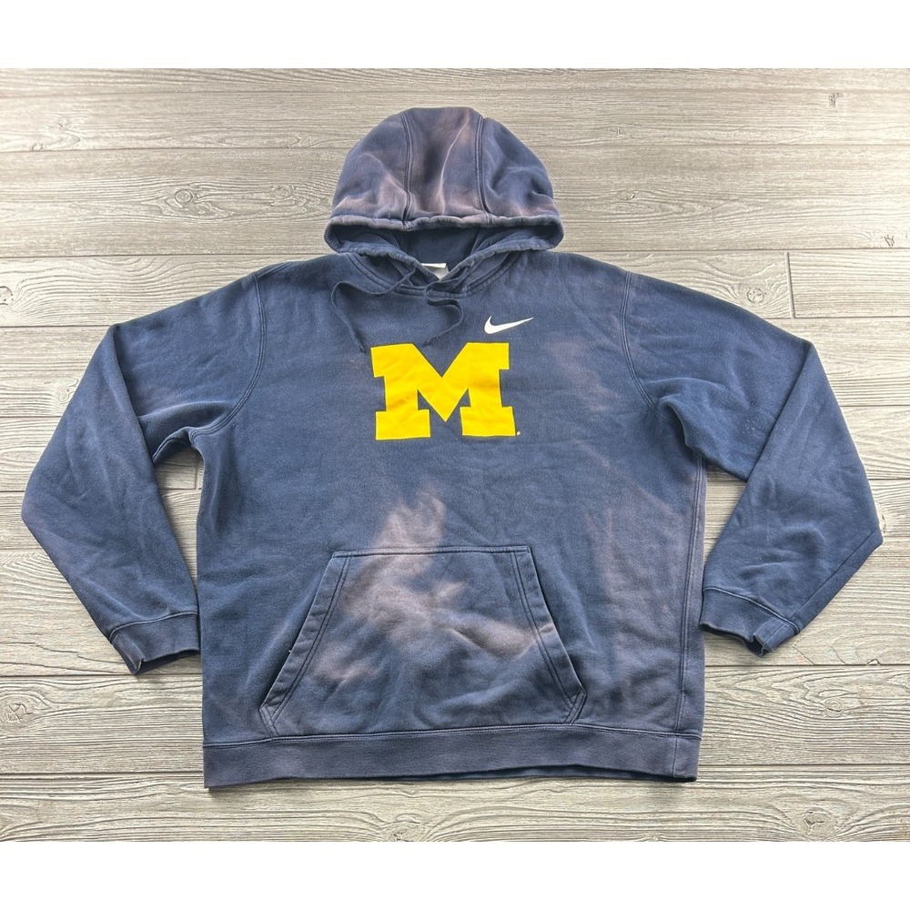 Nike Michigan Wolverines Navy Blue NCAA Hoodie Pullover Mens XL Faded Distressed